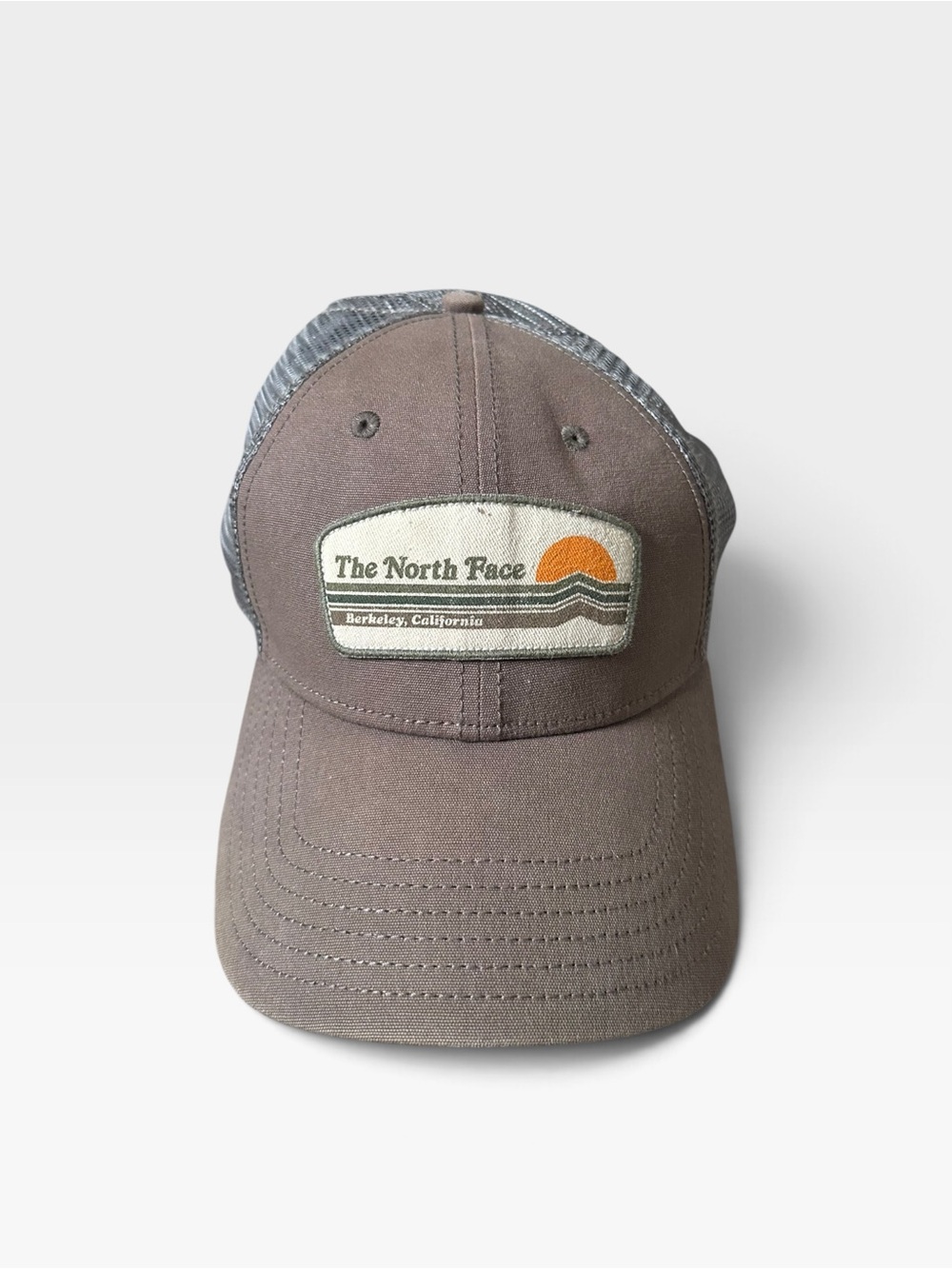 The North Face Retro Mountain Sunset Patch Mesh Trucker Cap Earth Tone Gorpcore